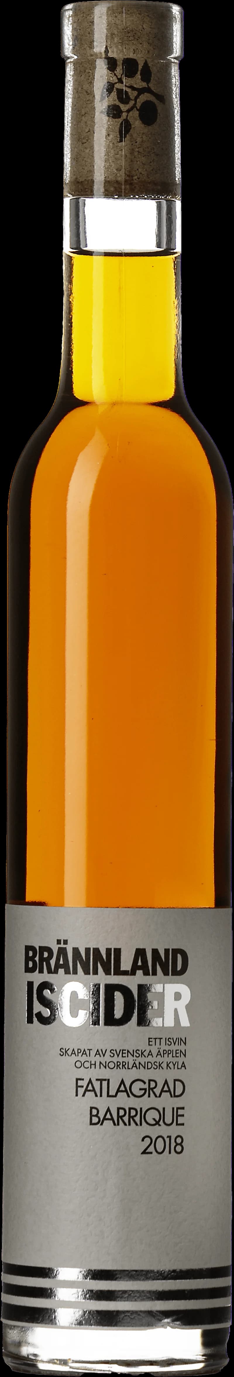 Flaska Brännland IsCider med smaksatt vin och fruktvin på en bricka.
