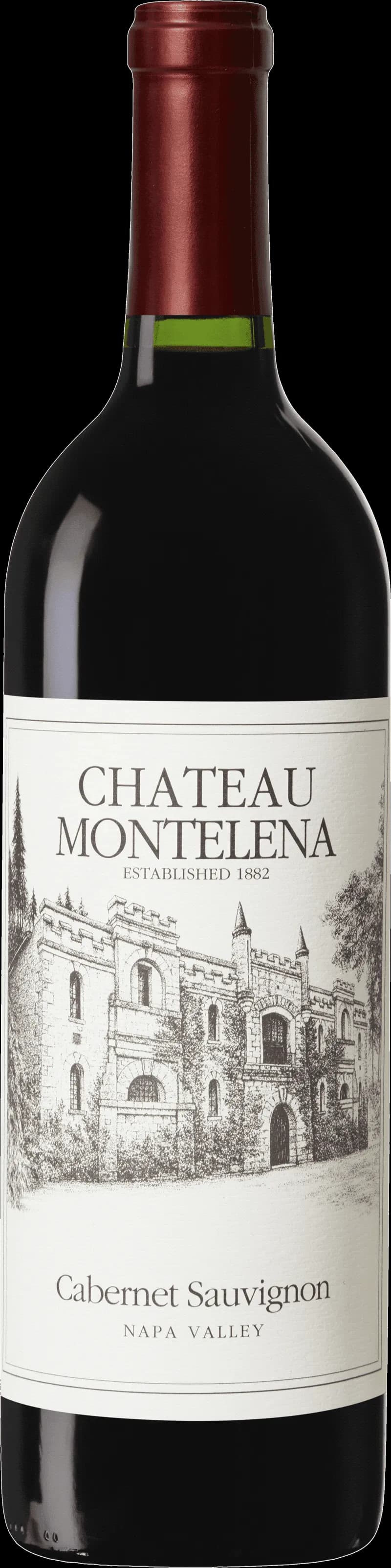 Flaska av Château Montelena rött vin mot mörk bakgrund