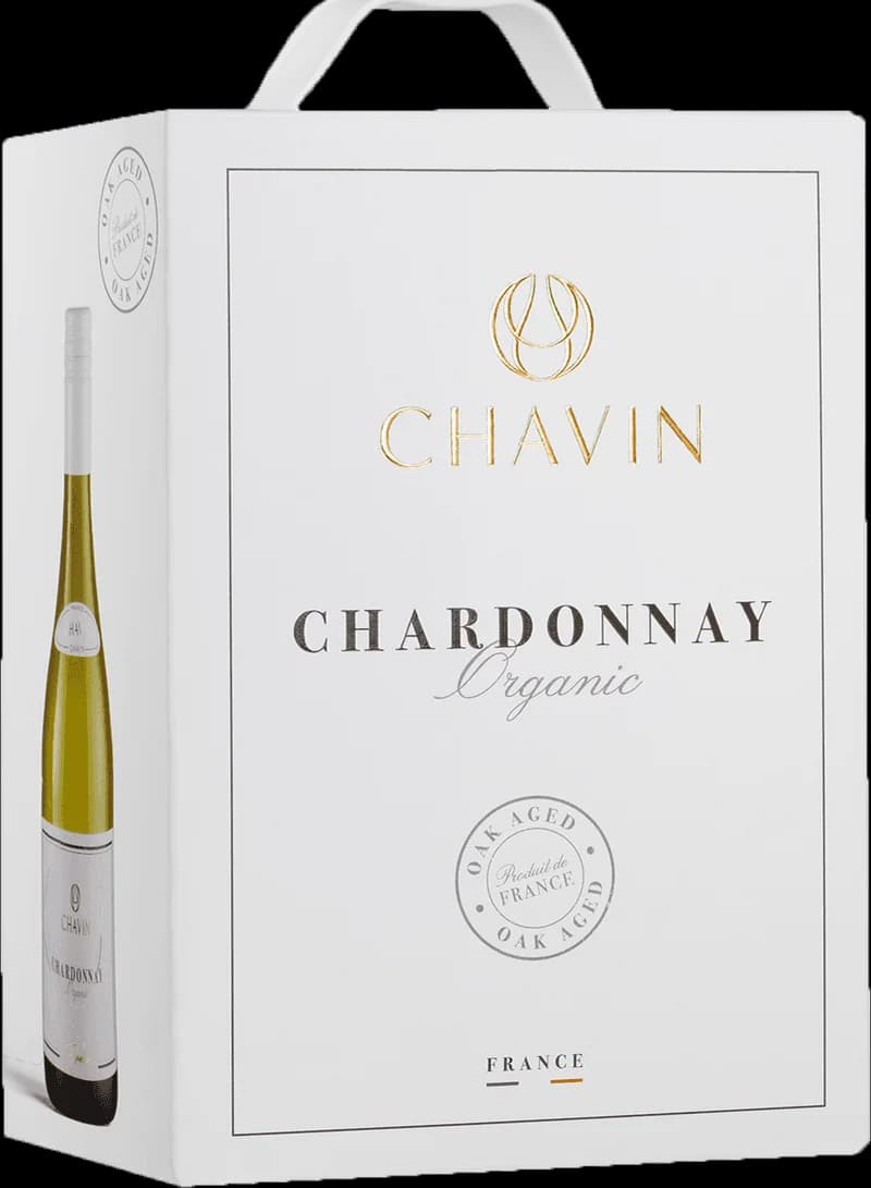 Flaska av Chavin vitt vin på vit bakgrund