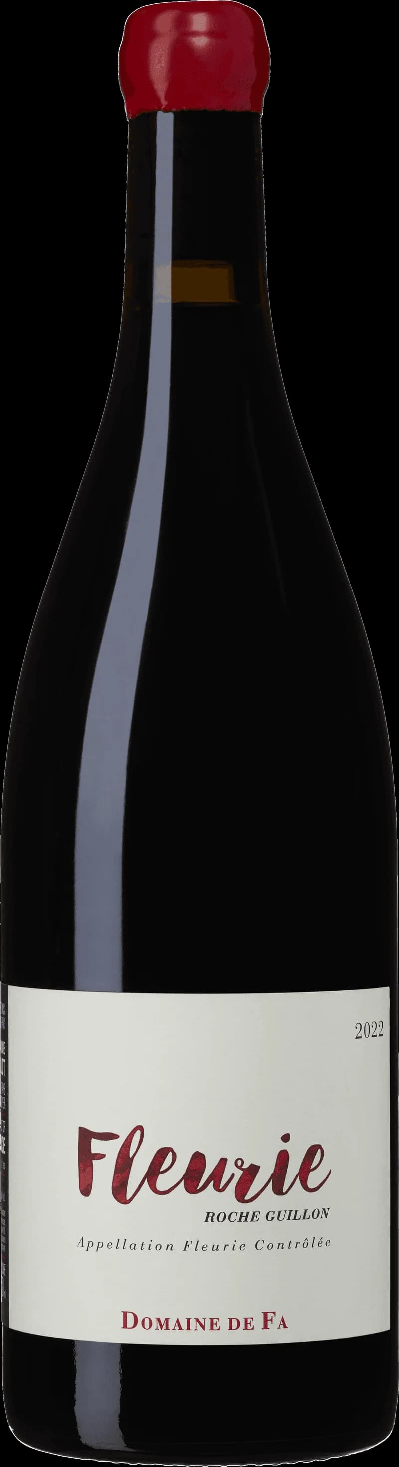 Flaska med Fleurie rött vin från Beaujolais
