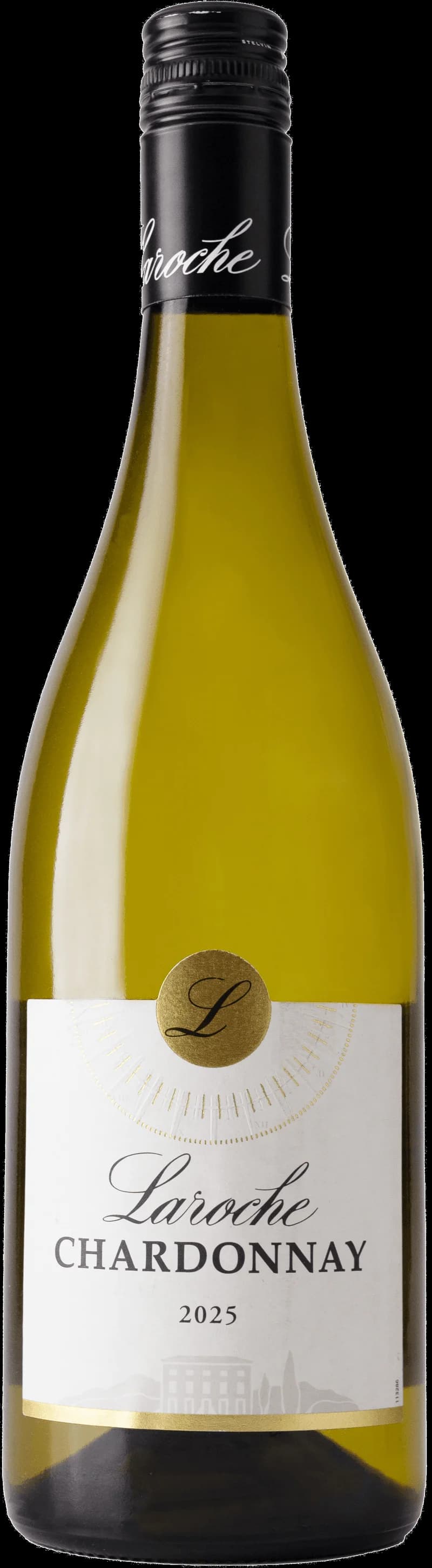 Flaska med chardonnay-vitt vin mot ljus bakgrund