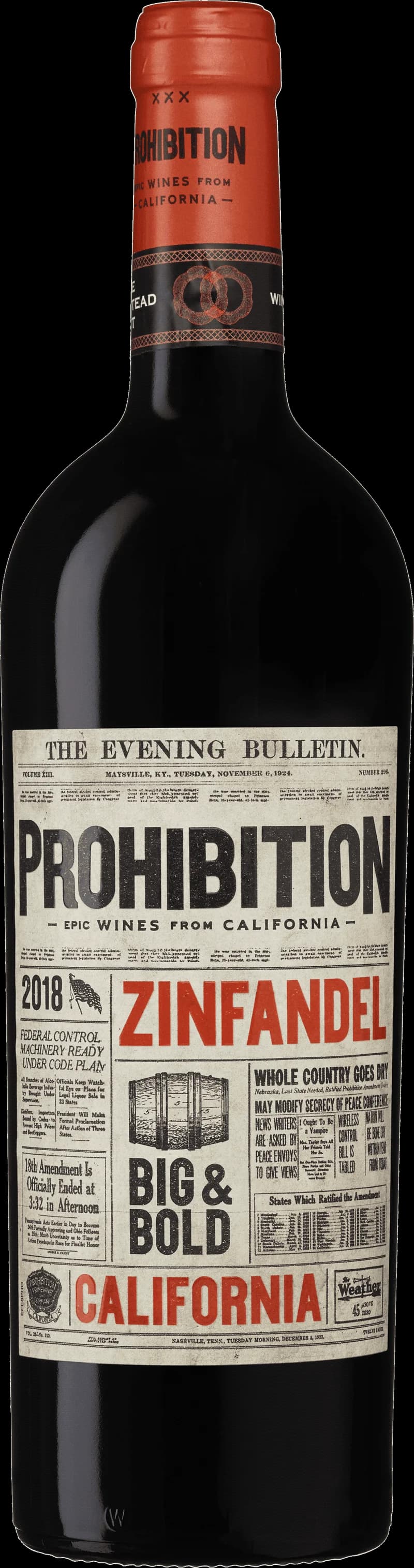 Flaska med rött vin från Prohibition