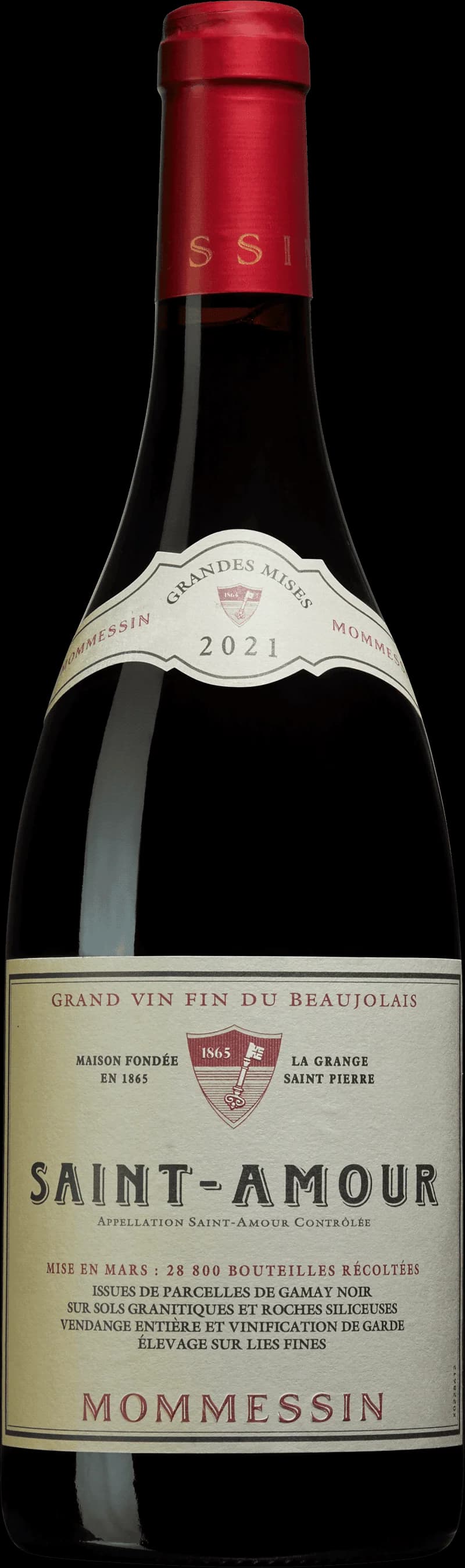 Flaska med Saint-Amour rött vin från Beaujolais.