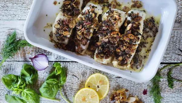 Druvan Riesling - torsk med sumk o mandel