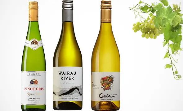 Druvan_pinot-gris 3 olika flaskor vin